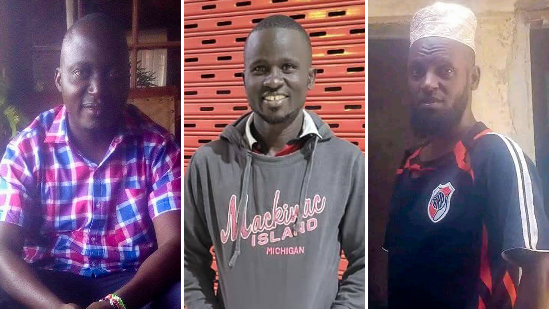 Evans Kiche (left), Vincent Ogutu (center) and Jidah Burka (right) were shot at Kasarani Stadium