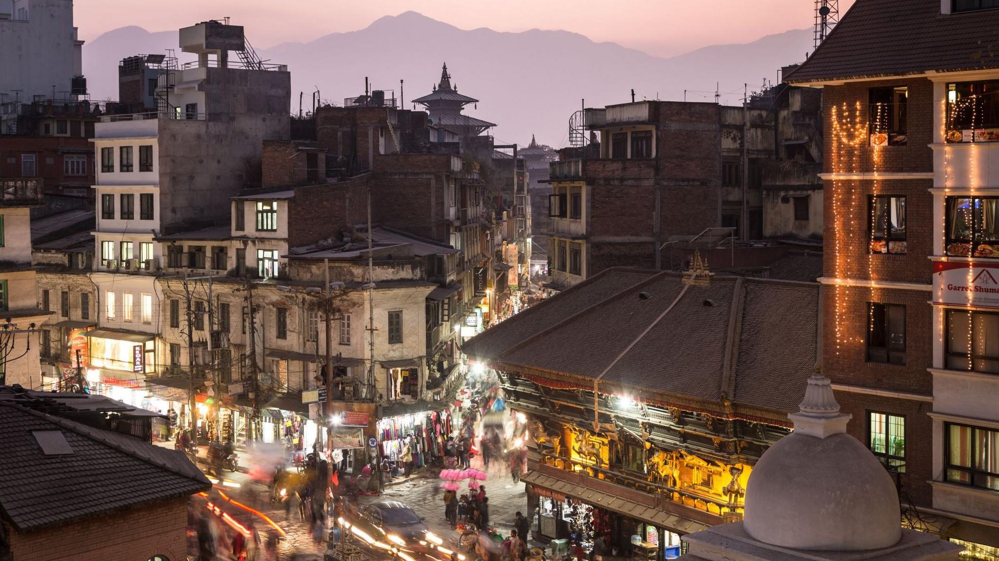A bustling intersection in Kathmandu