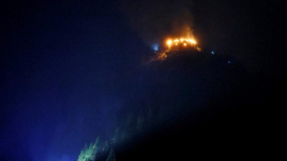 The Eagle’s Nest on fire in the dark