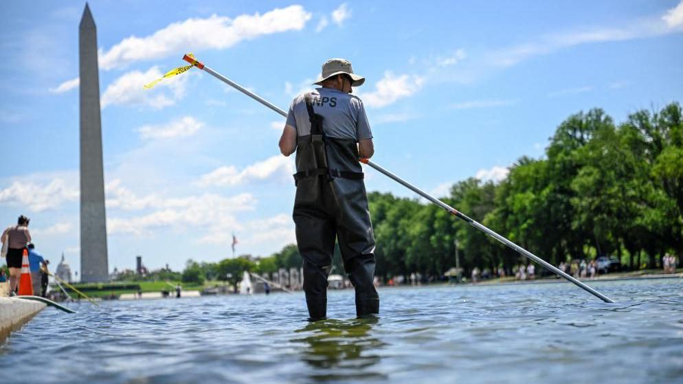 Trump promises swift repairs to Washington’s Reflecting Pool amid algae and vandalism claims